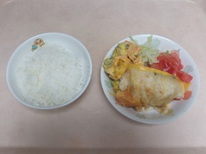幼児食 ご飯 魚のピカタ パンプキンサラダ ボイル野菜