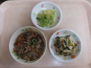幼児食 牛丼 白菜とりんごの和え物 キャベツの炒め物　 　　　　　　　（収穫物）