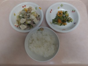 離乳食 5倍がゆ 豆腐と白菜のサッパリ煮 きゅうりの柔か煮