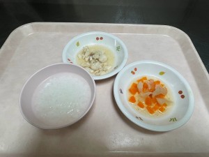 乳児食 ・おかゆ ・煮魚 ・野菜の炊き合わせ