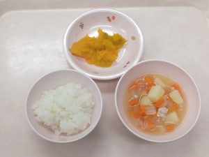 離乳食1 軟飯 野菜スープ かぼちゃのマッシュ