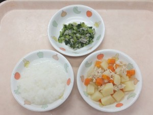 離乳食 軟飯 野菜のそぼろ煮 小松菜と知らすの煮物