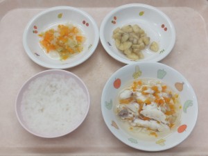 離乳食 なんはん 魚の野菜あんかけ キャベツと人参の和え物 煮バナナ