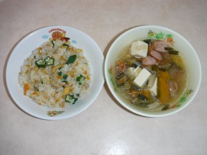 幼児食 ちりめんピラフ 夏野菜スープ