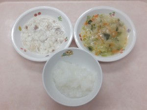 離乳食2 10倍がゆ 鯛のフレーク 野菜の柔らか煮「