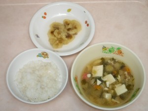 離乳食 ちりめんなんはん みそ汁 煮バナナ