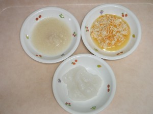 離乳食2 ペースト おかゆ 人参と豆腐 玉葱とミンチ