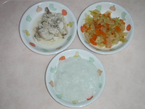 離乳食1 なんはん 煮魚 スパゲティと野菜の煮つけ