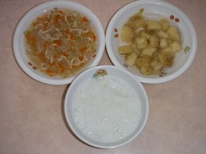 離乳食 3倍がゆ 野菜とミンチのあんかけ 煮バナナ