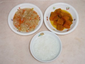 離乳食2 3倍がゆ 野菜とちりめんの炊き合わせ かぼちゃのうま煮