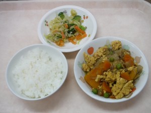 幼児食 ご飯 かぼちゃのそぼろ煮 ごま酢和え