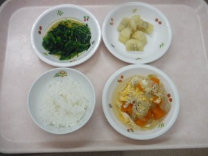 離乳食 ご飯 野菜のそぼろ煮 ほうれん草のおひたし 煮バナナ