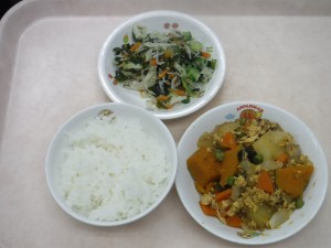 幼児食 ご飯 かぼちゃのそぼろ煮 ごま酢和え
