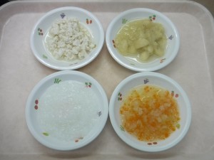 離乳食 ７倍がゆ 豆腐のそぼろ煮 野菜の炊き合せ 煮バナナ