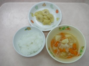 離乳食 5倍がゆ じゃが芋のスープ 煮バナナ