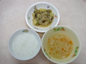 離乳食1 なんはん なすのそぼろ煮 野菜スープ