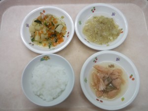 離乳食 ５倍がゆ なんはん 煮魚 野菜のうま煮 煮ばなな