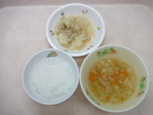 離乳食 5倍がゆ なんはん 冬野菜スープ じゃが芋のそぼろ煮