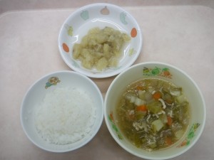 離乳食 ご飯 野菜のスープ 煮バナナ